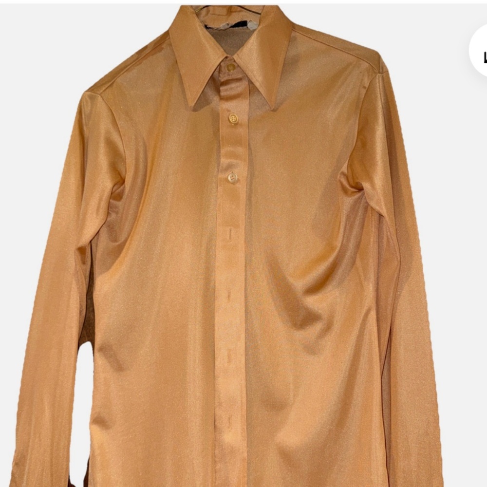 Vintage 1970 Chess King Mens Dress Shirt Peach Spread Collar Long Sleeve Nylon M - Picture 5 of 8